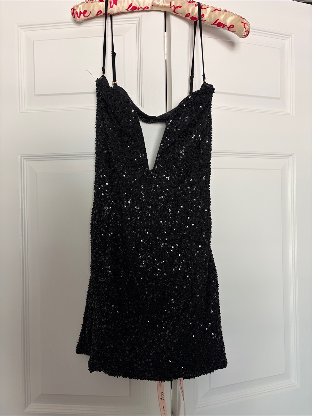 Oh Polly Black Sequin Mini Dress with Plunging V-Neck